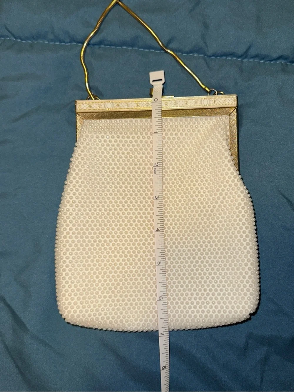 Vintage 1960s Faux Pearl Beaded Evening Bag – Gold Frame Purse